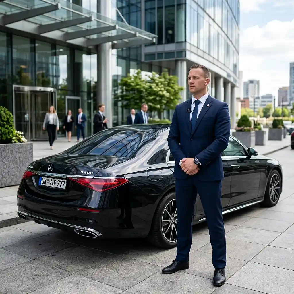 Tactical security officer providing executive protection and high-visibility security support