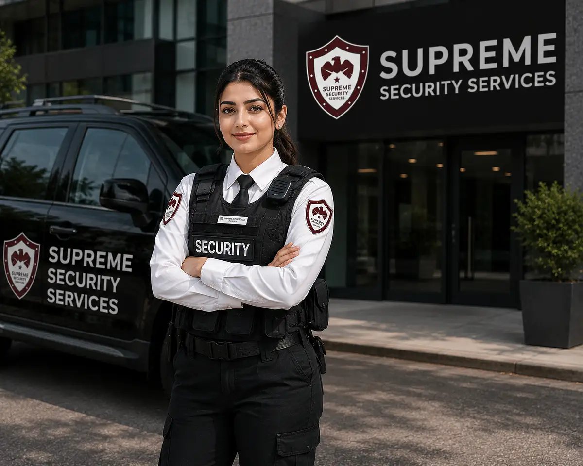 Professional concierge-style security presence at a building entrance