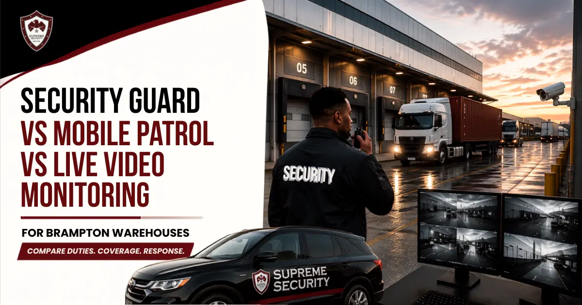 Security Guard vs Mobile Patrol vs Live Video Monitoring for Brampton Warehouses